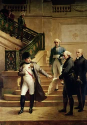 Napoleon I. (1769-1821) im Palais Royal, empfangen vom Präsidenten des Tribunals und Ablehnung der Pläne von Percier oder Fontaine, 1807
